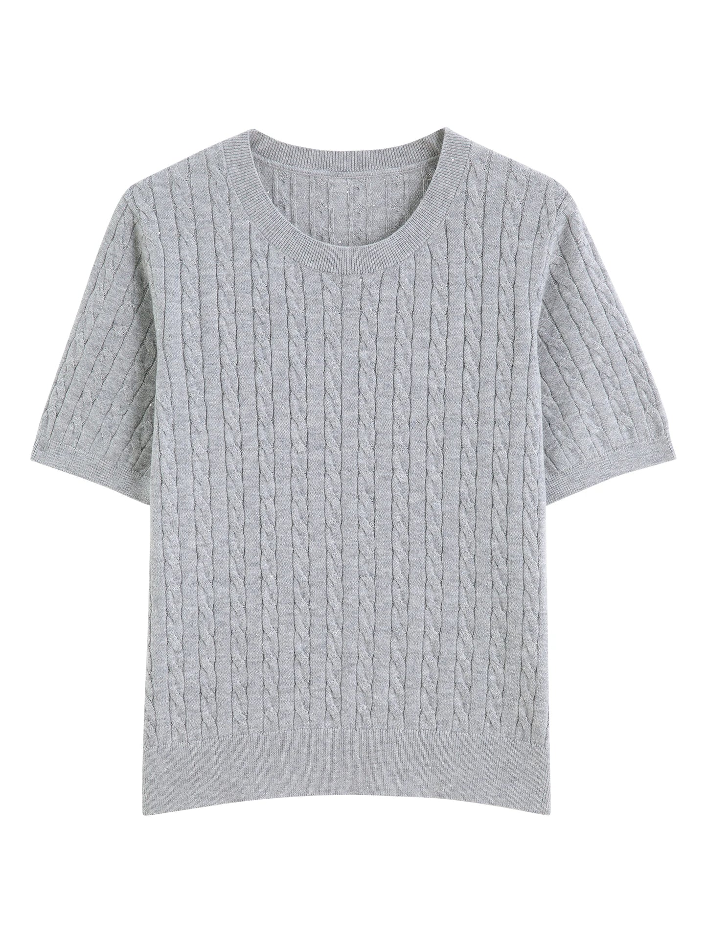 Light Gray Cable Knit Short Sleeve Top