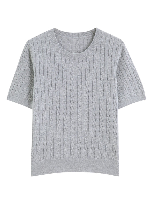 Light Gray Cable Knit Short Sleeve Top