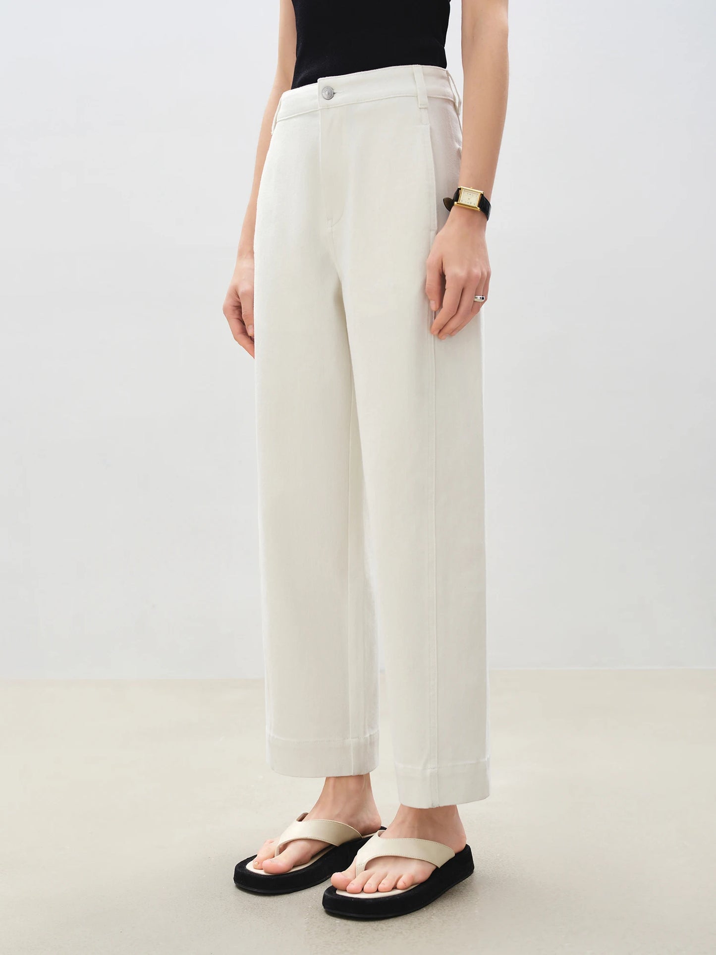 White Curved Hem Barrel Jeans