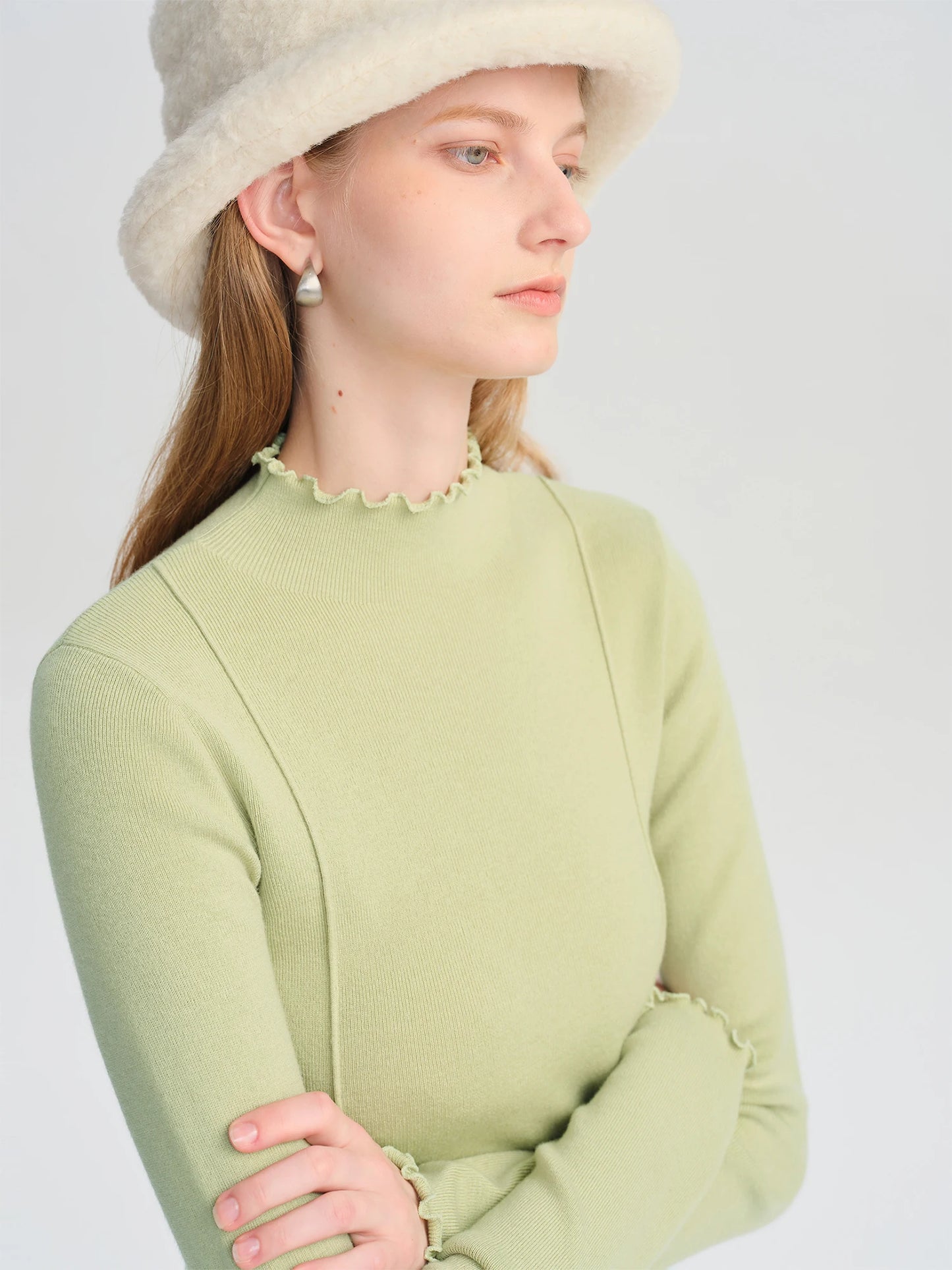 Ivory Embroidered Mock Neck Sweater