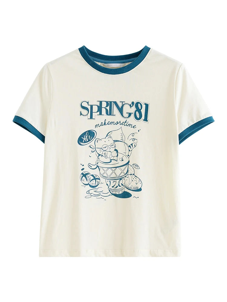 Cream Contrast Trim Graphic Tee