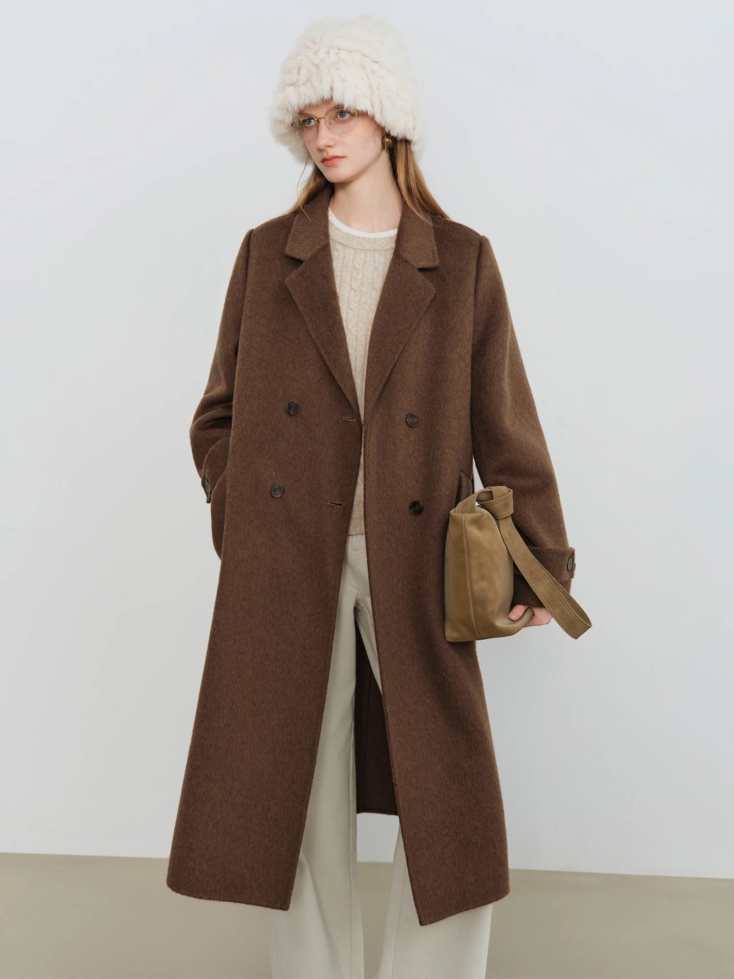 Ivory Belted Wool Overcoat
