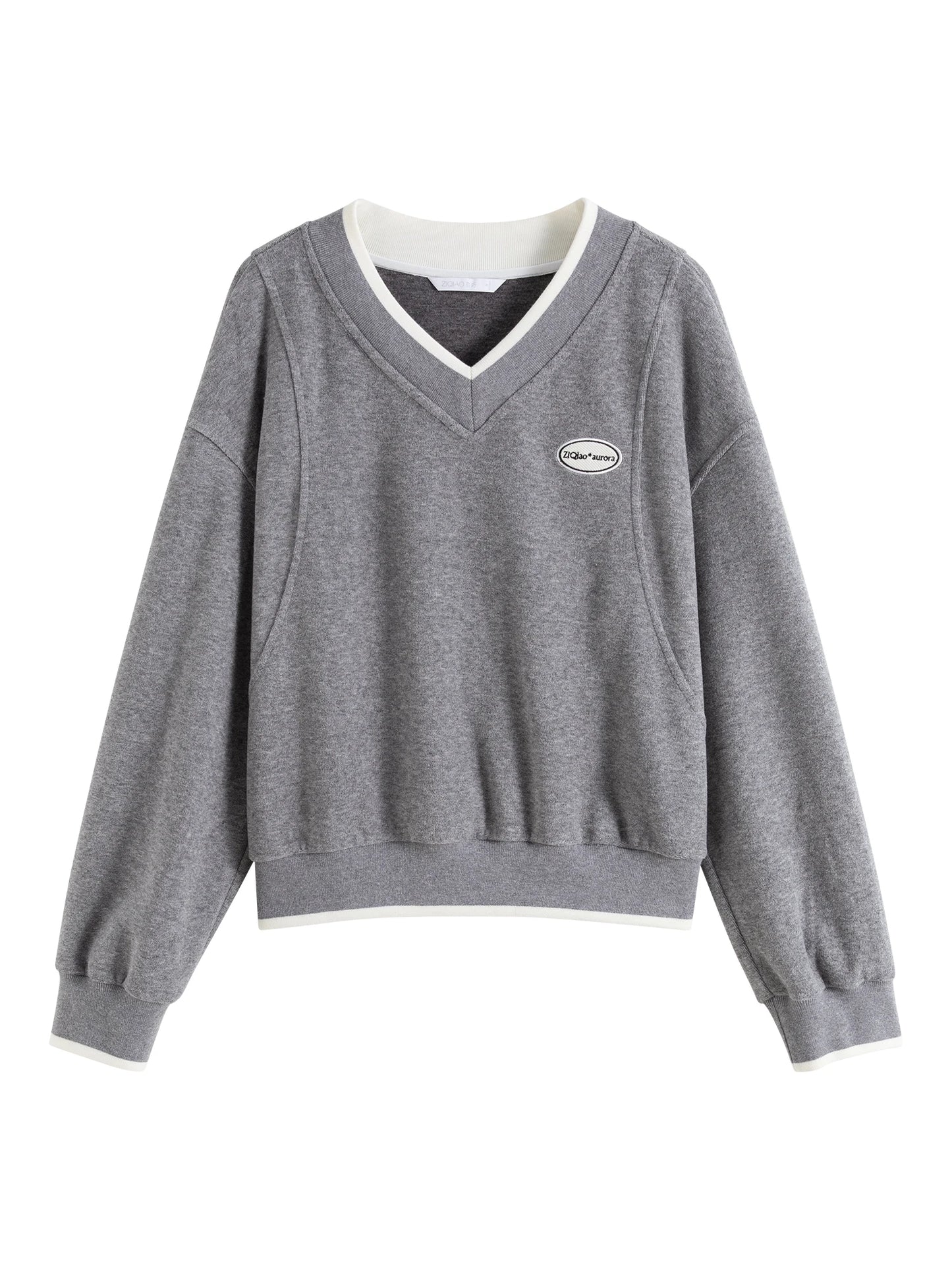 Contrast V-Neck Sweatshirt Pants Set
