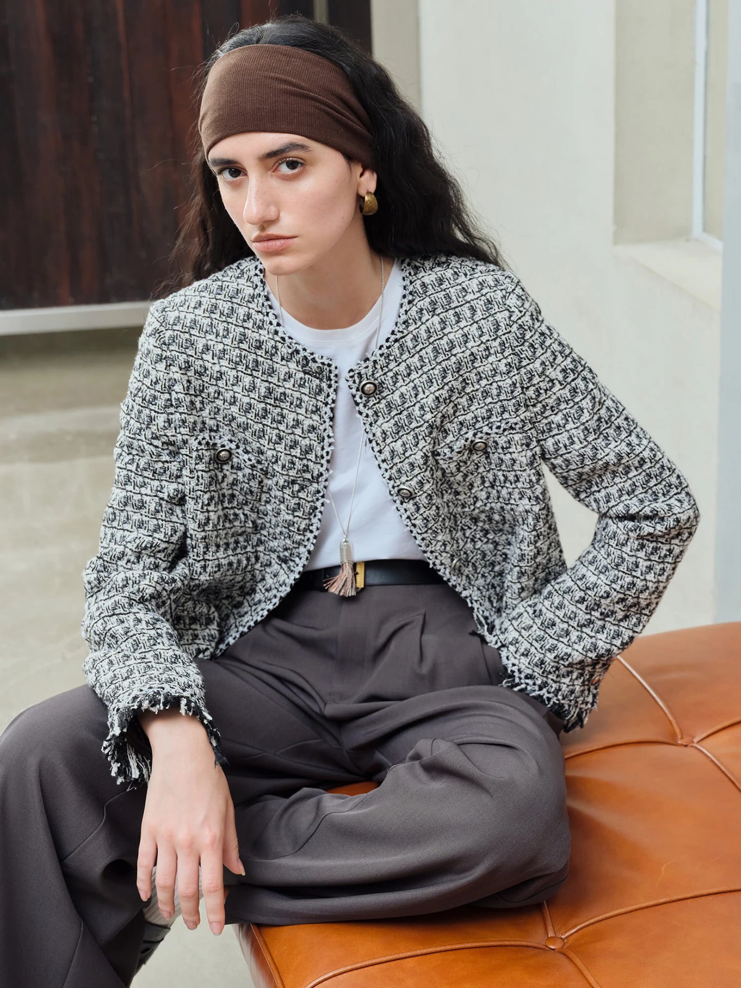 Black White Fringe Tweed Jacket