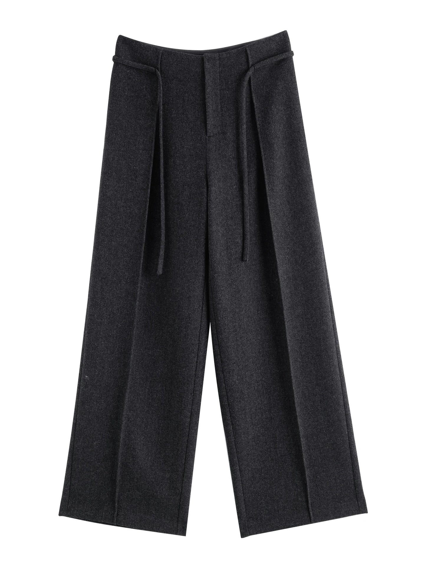 Charcoal Wool Drawstring Wide Pants