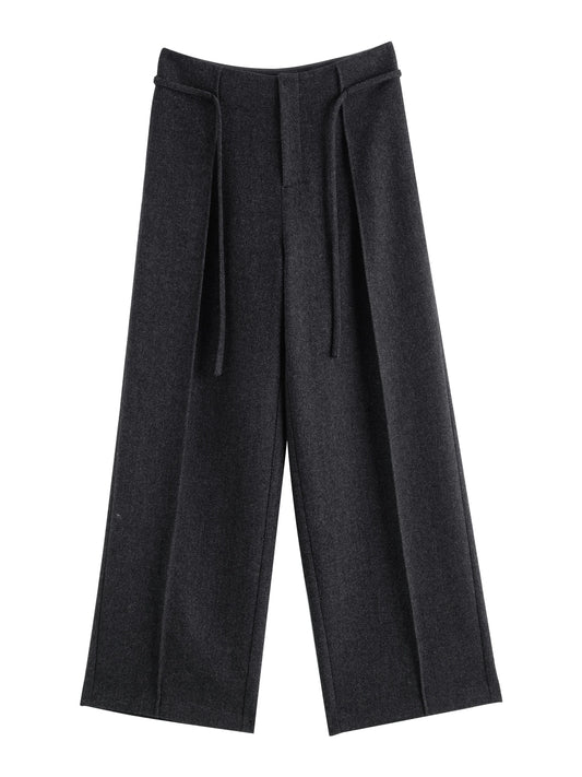 Charcoal Wool Drawstring Wide Pants