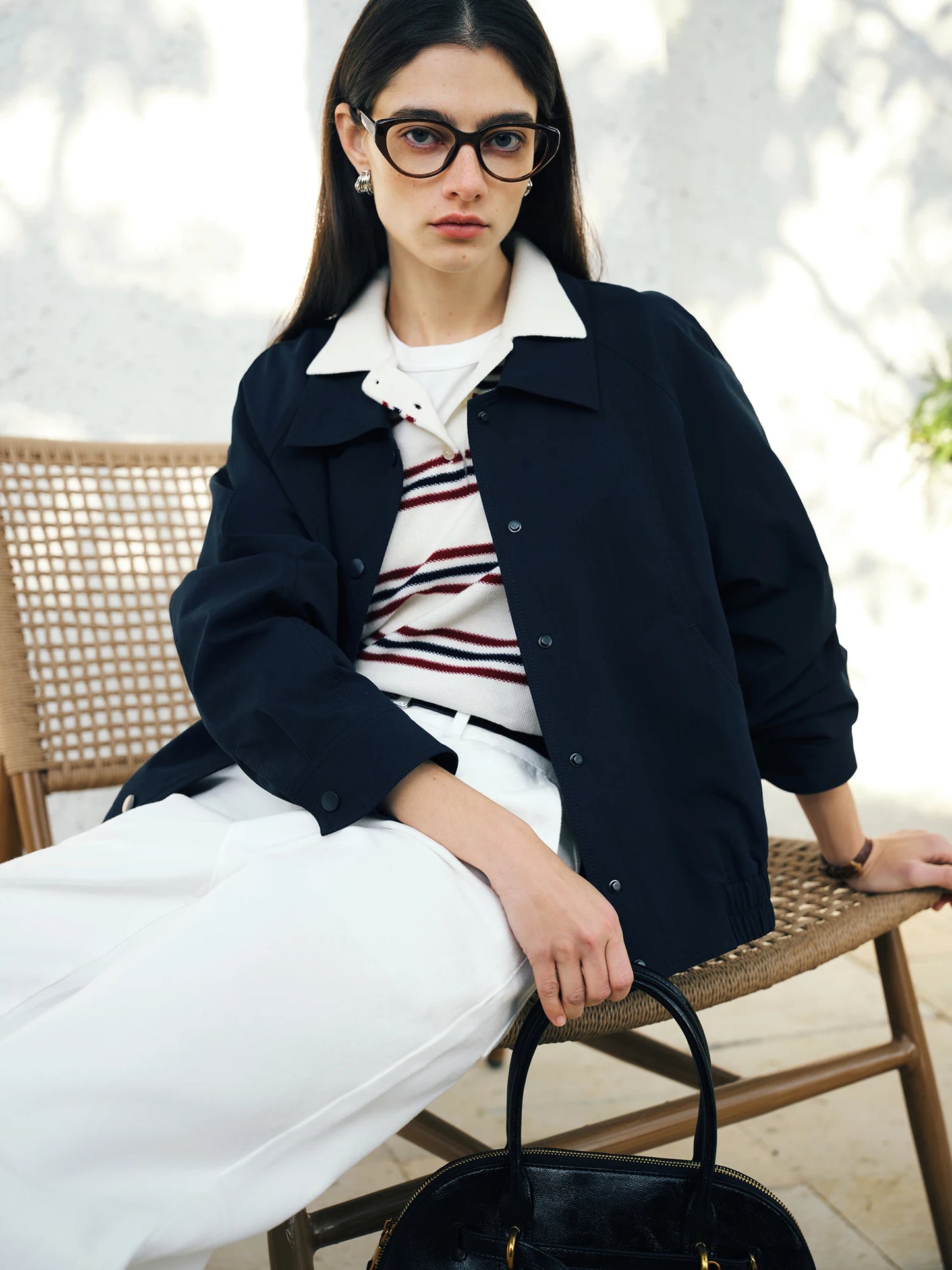 Navy Button Front Short Jacket