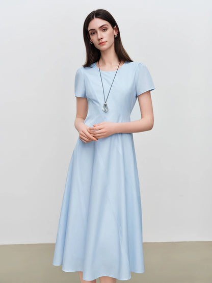 Blue Short Sleeve Flare Dress