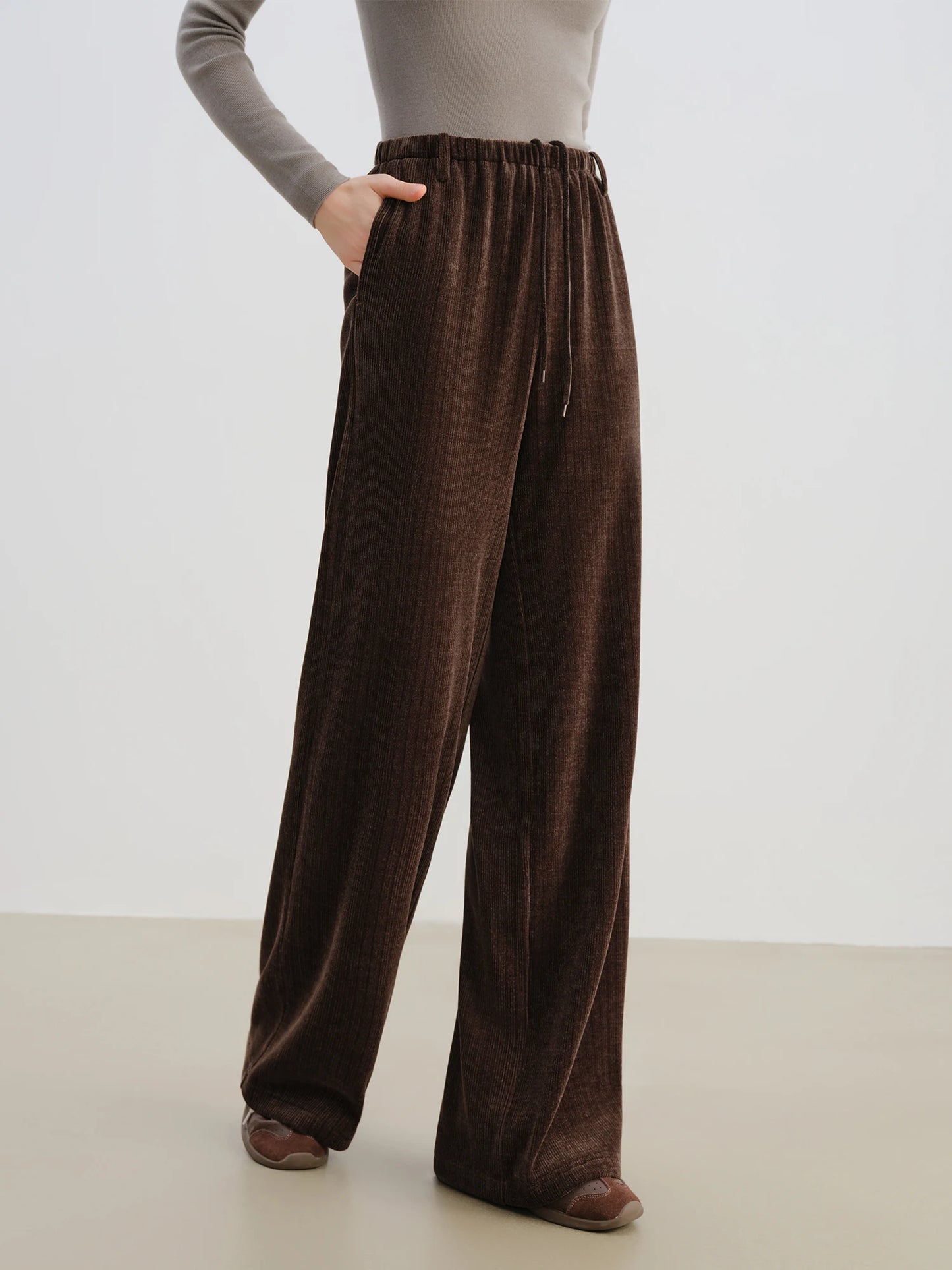 Brown Corduroy Wide Leg Pants