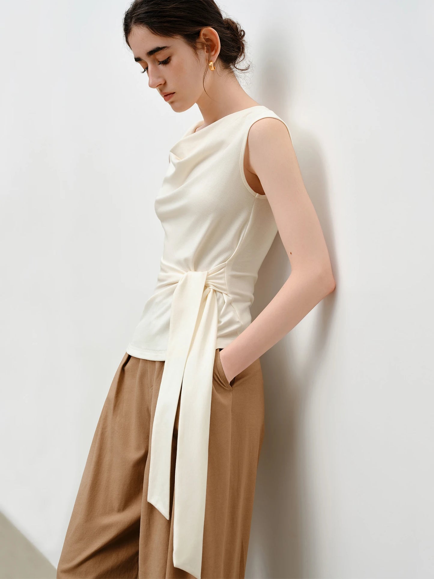 Rust Draped Neck Sleeveless Top