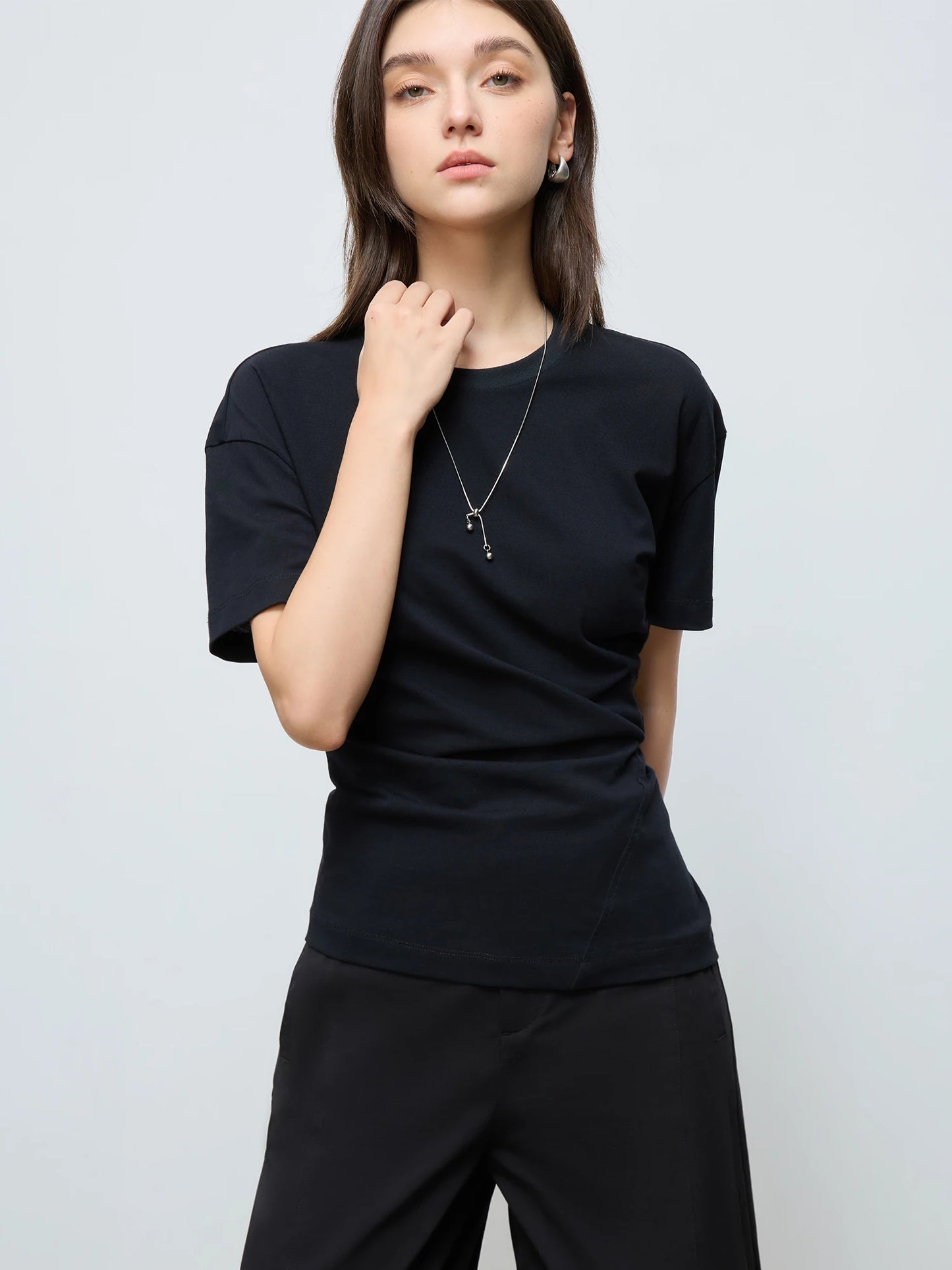 Charcoal Asymmetric Drape Tee