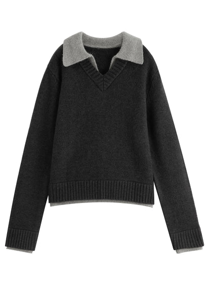 Black Contrast Collar Knit Sweater