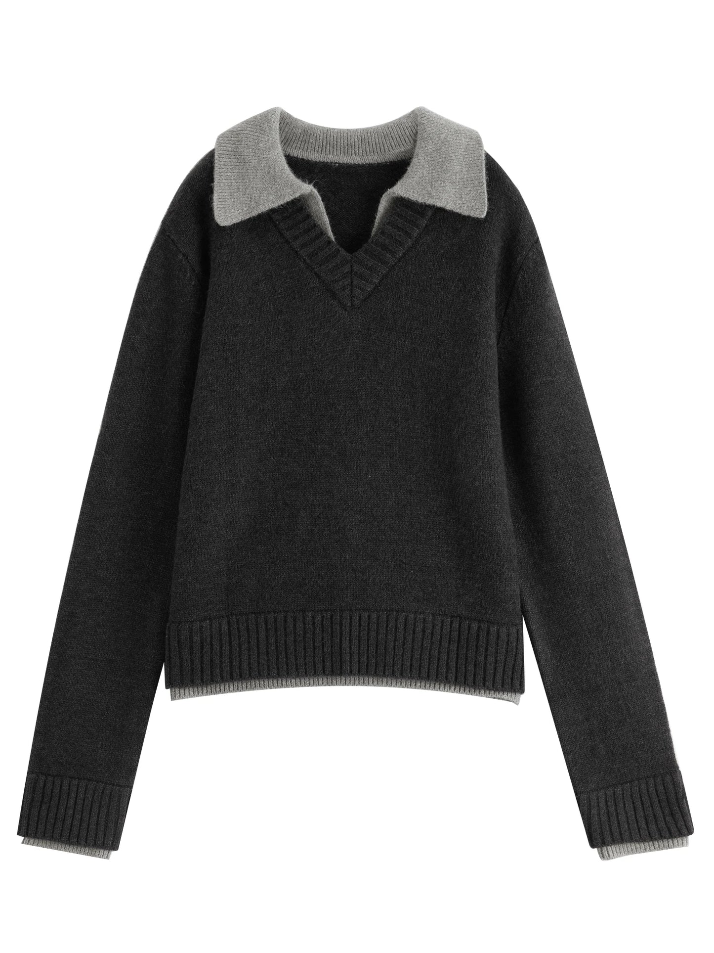 Black Contrast Collar Knit Sweater