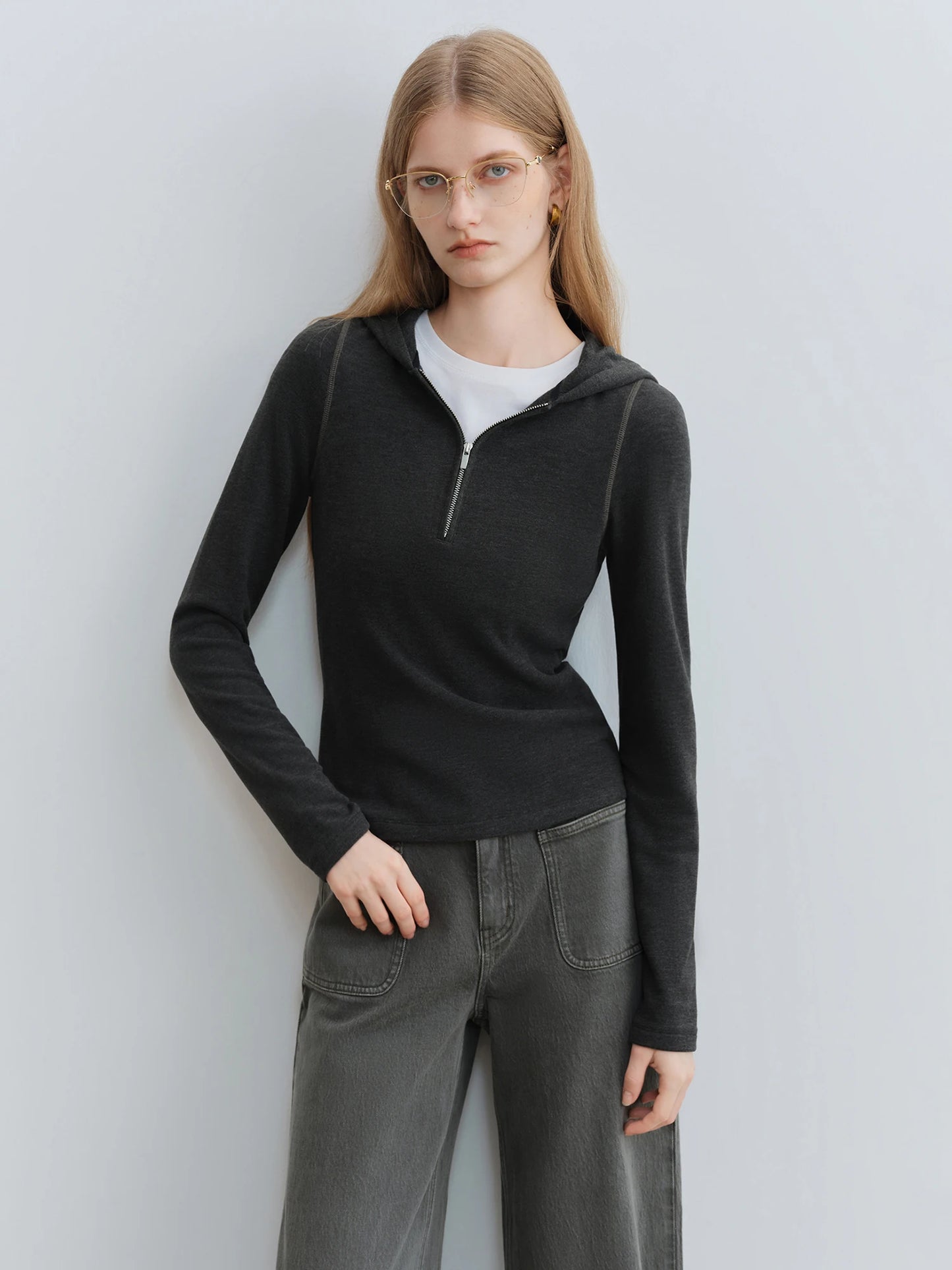 Charcoal Half Zip Hooded Top
