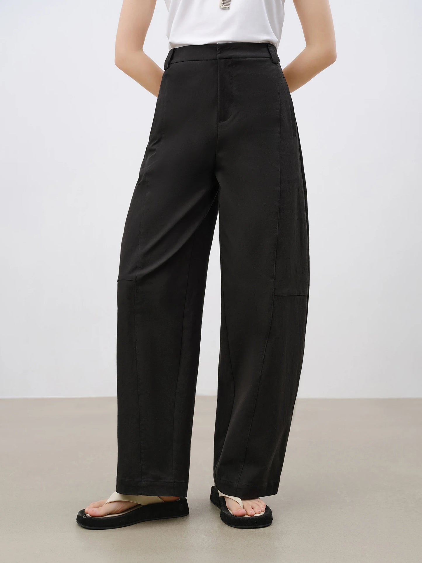 Black Curved Leg Trousers