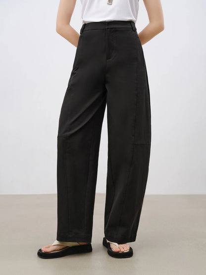 Black Curved Leg Trousers