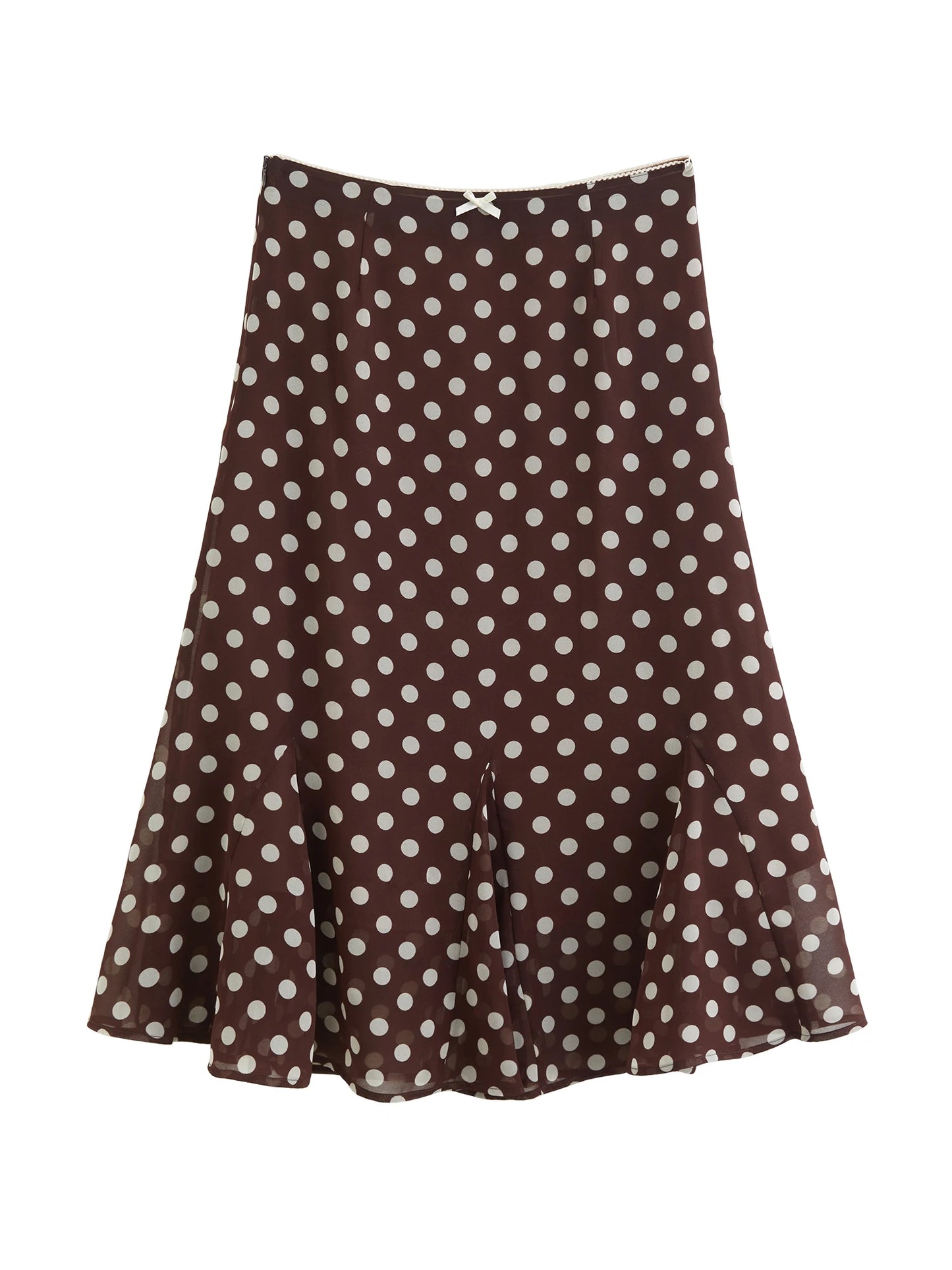 Brown Dot Chiffon Fishtail Skirt