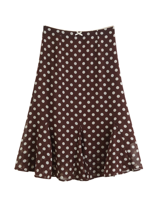 Brown Dot Chiffon Fishtail Skirt