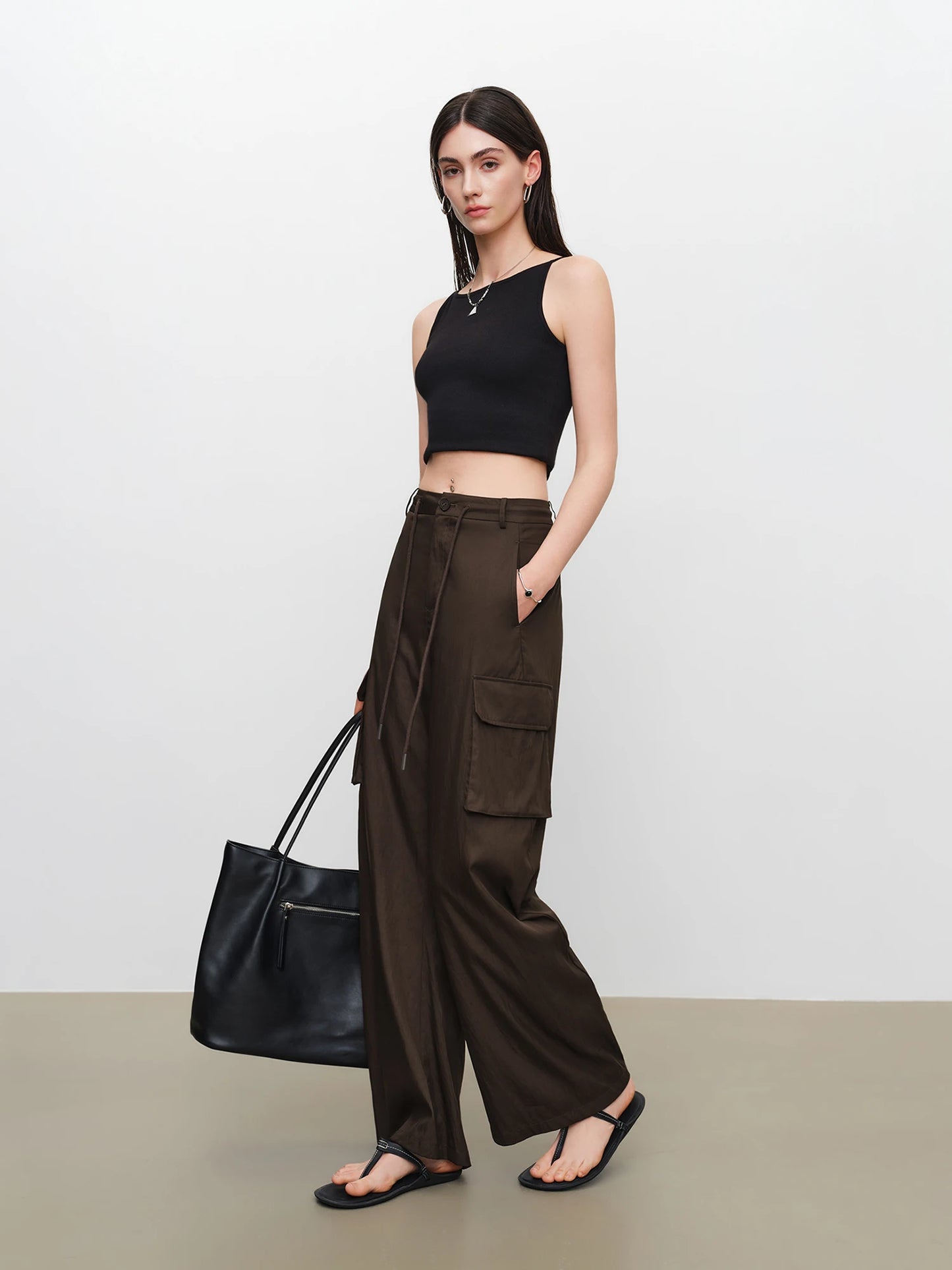 Brown Drawstring Cargo Pants