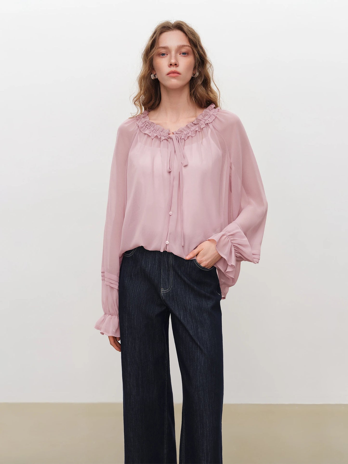 Pale Blue Ruffle Blouse Set