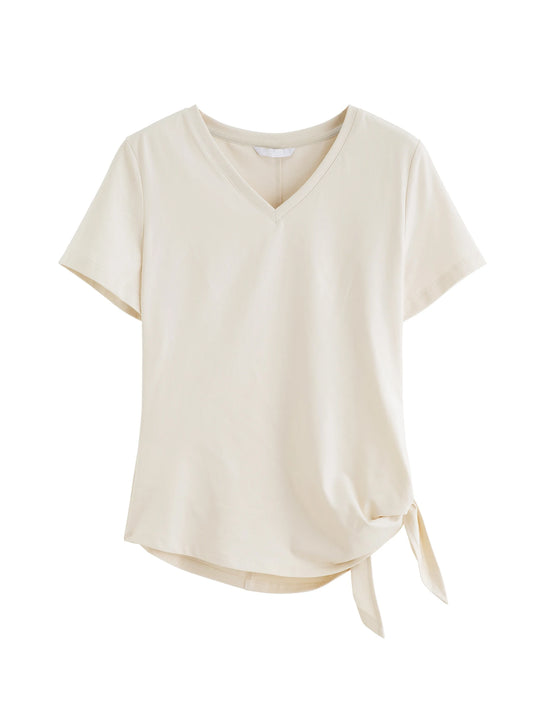 Ivory Side Tie V-Neck Tee