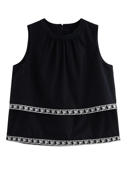Black Embroidered Tank Skirt Set