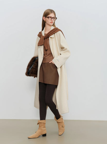 Black Belted Lapel Wool Coat