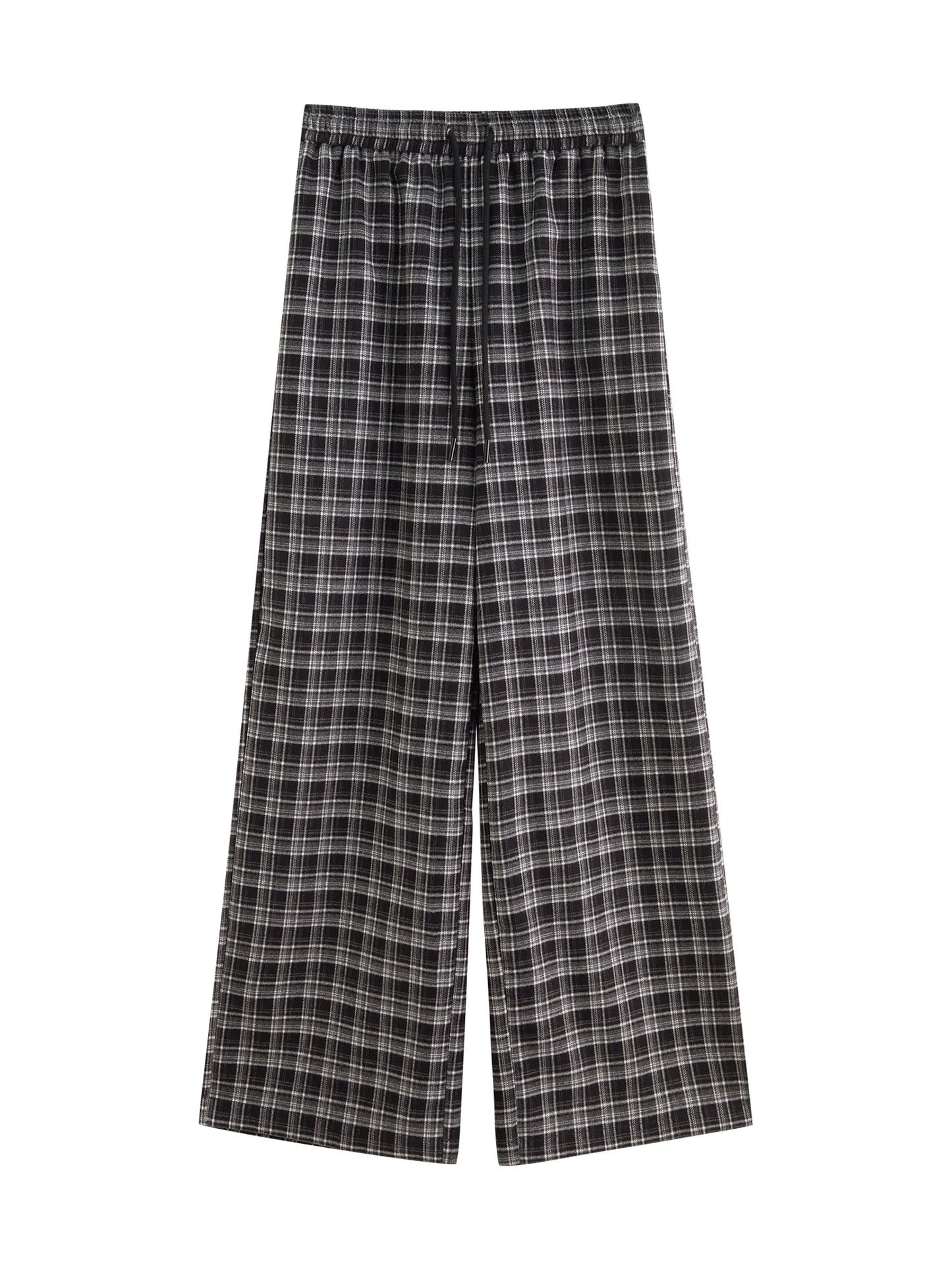 Burgundy Plaid Wide Leg Pants