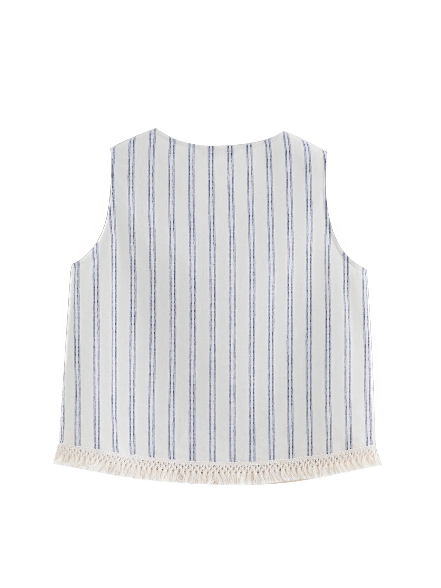 White Striped Sleeveless Linen Top