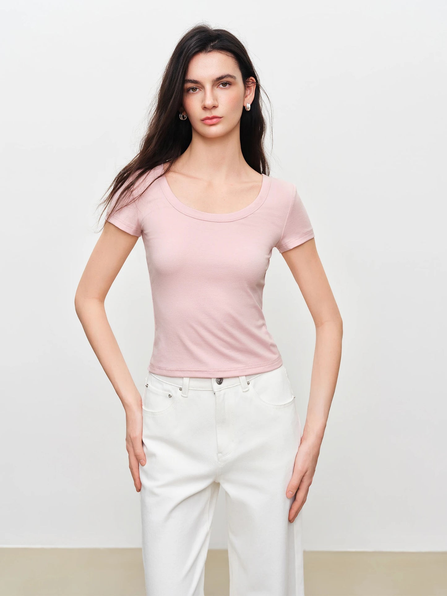 Pale Blue U-Neck Slim Tee