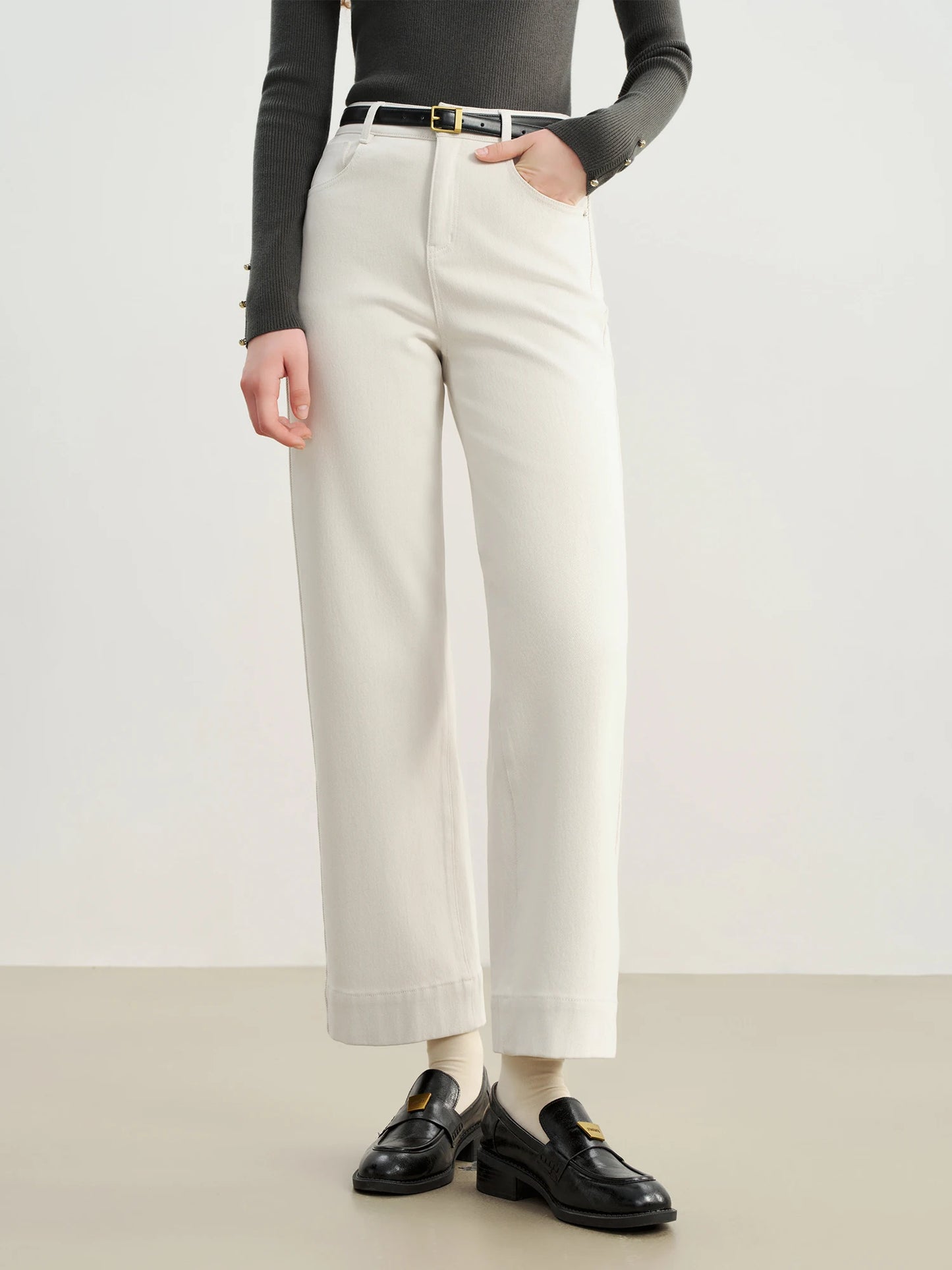 White Cropped Straight Jeans