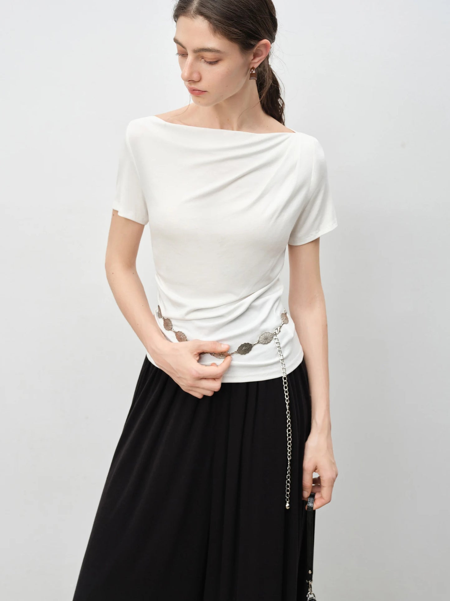 Pink Cowl Neck Short Sleeve Top