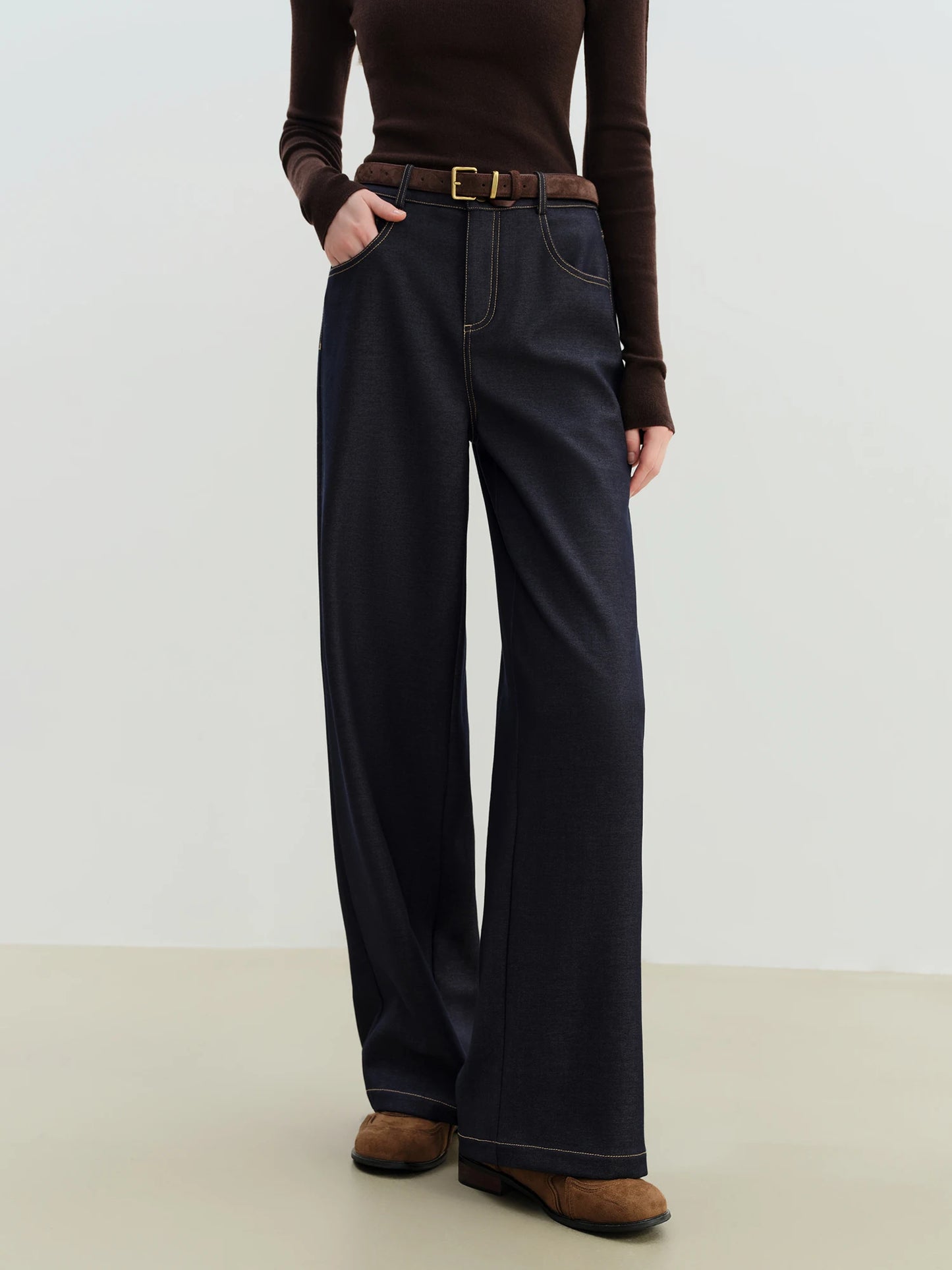 Dark Denim Straight Wide Pants