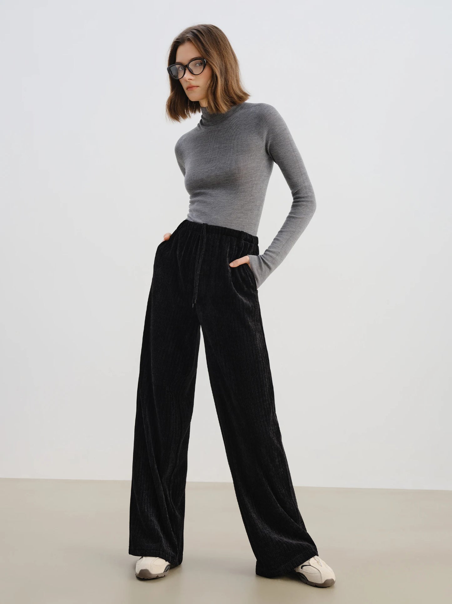 Brown Corduroy Wide Leg Pants
