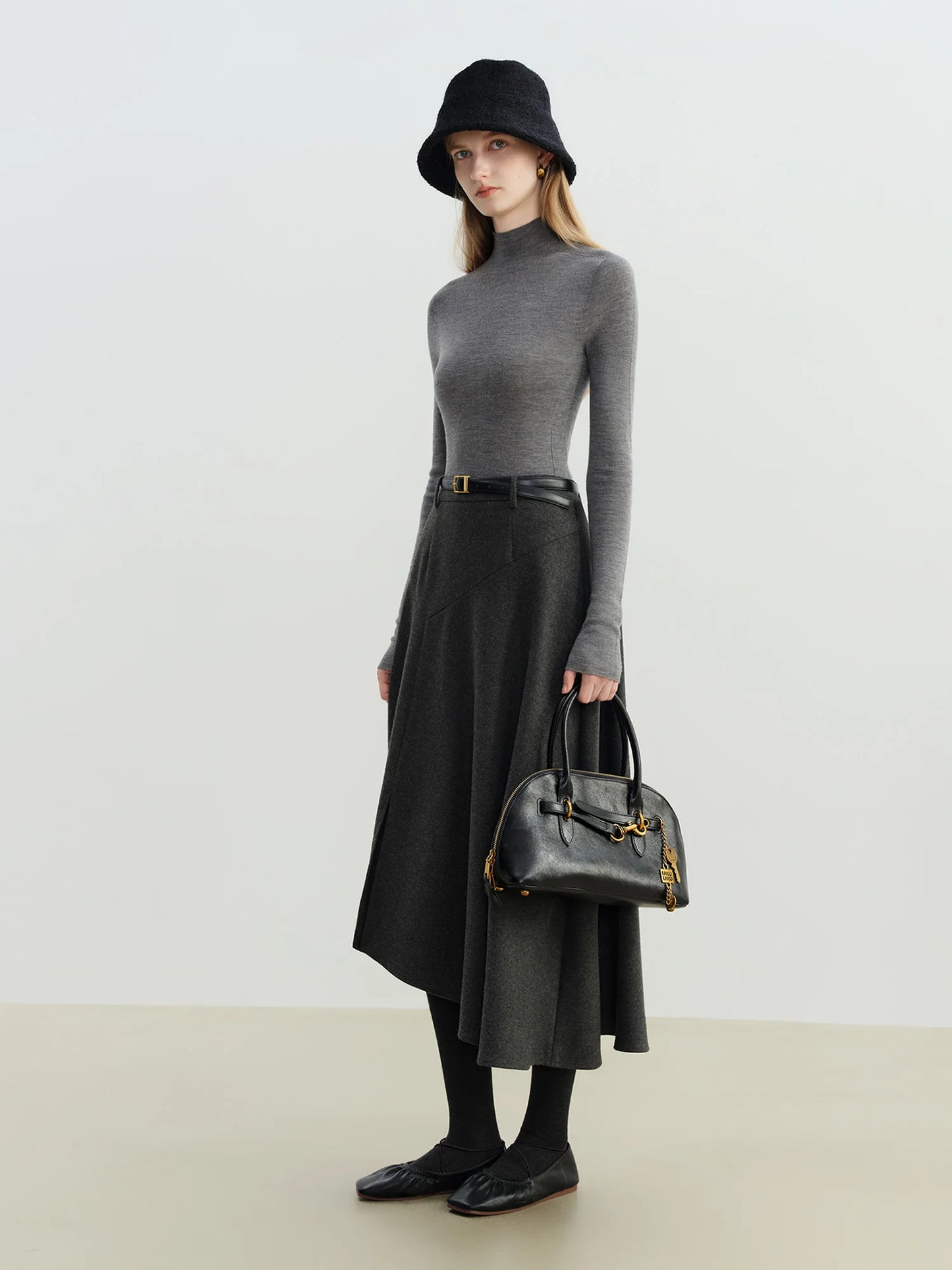 Charcoal Asymmetric A-Line Skirt