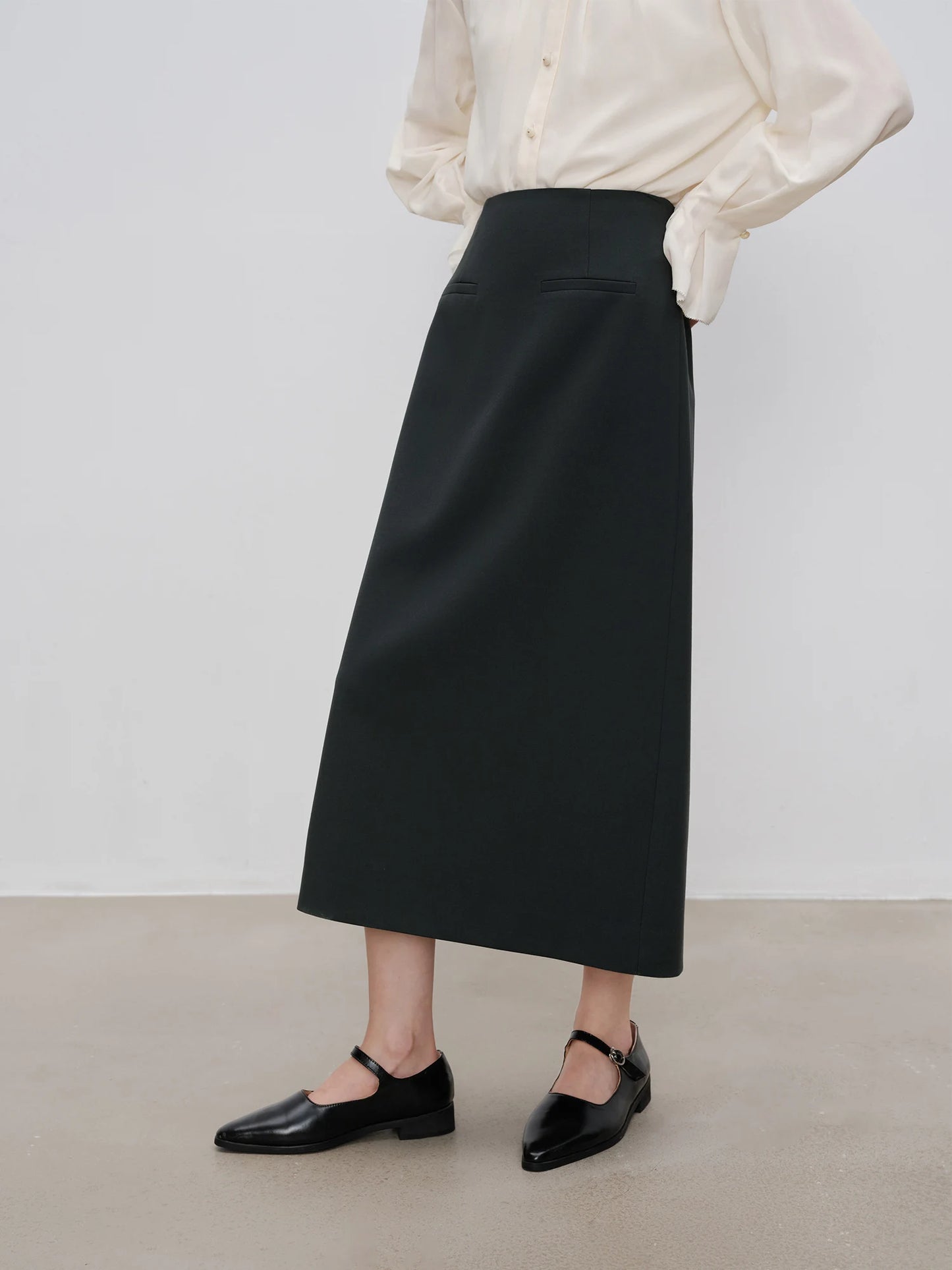 Black Collarless Jacket Skirt Set