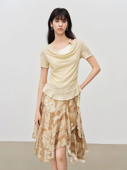Beige Draped Side Tie Knit Top