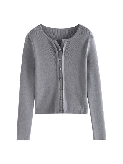 Cream Ribbed Button Knit Cardigan