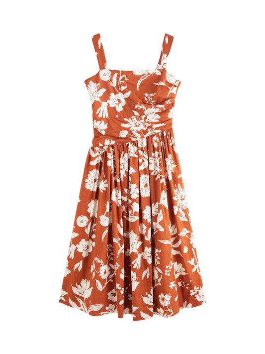 Orange Floral Strappy Dress