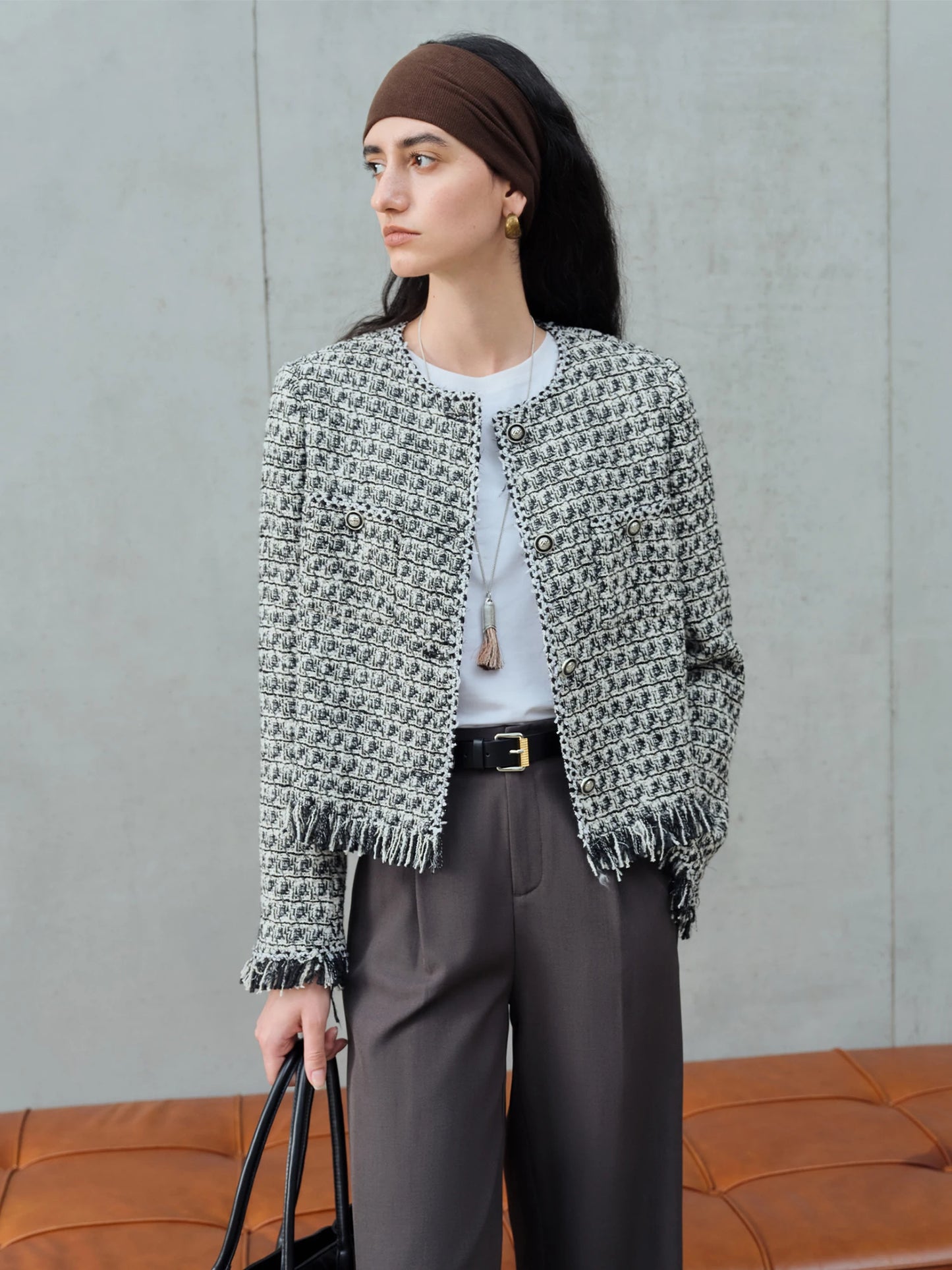 Black White Fringe Tweed Jacket