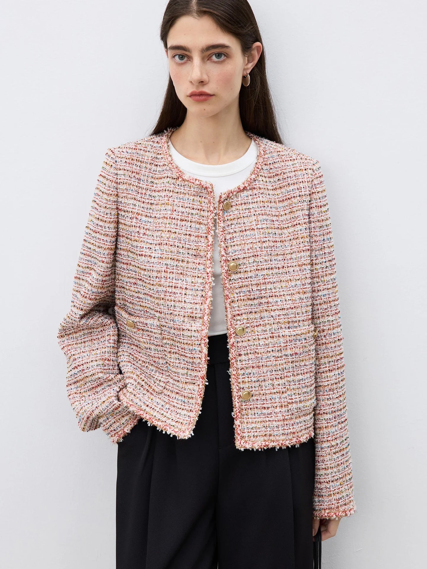 Pink Tweed Button Jacket