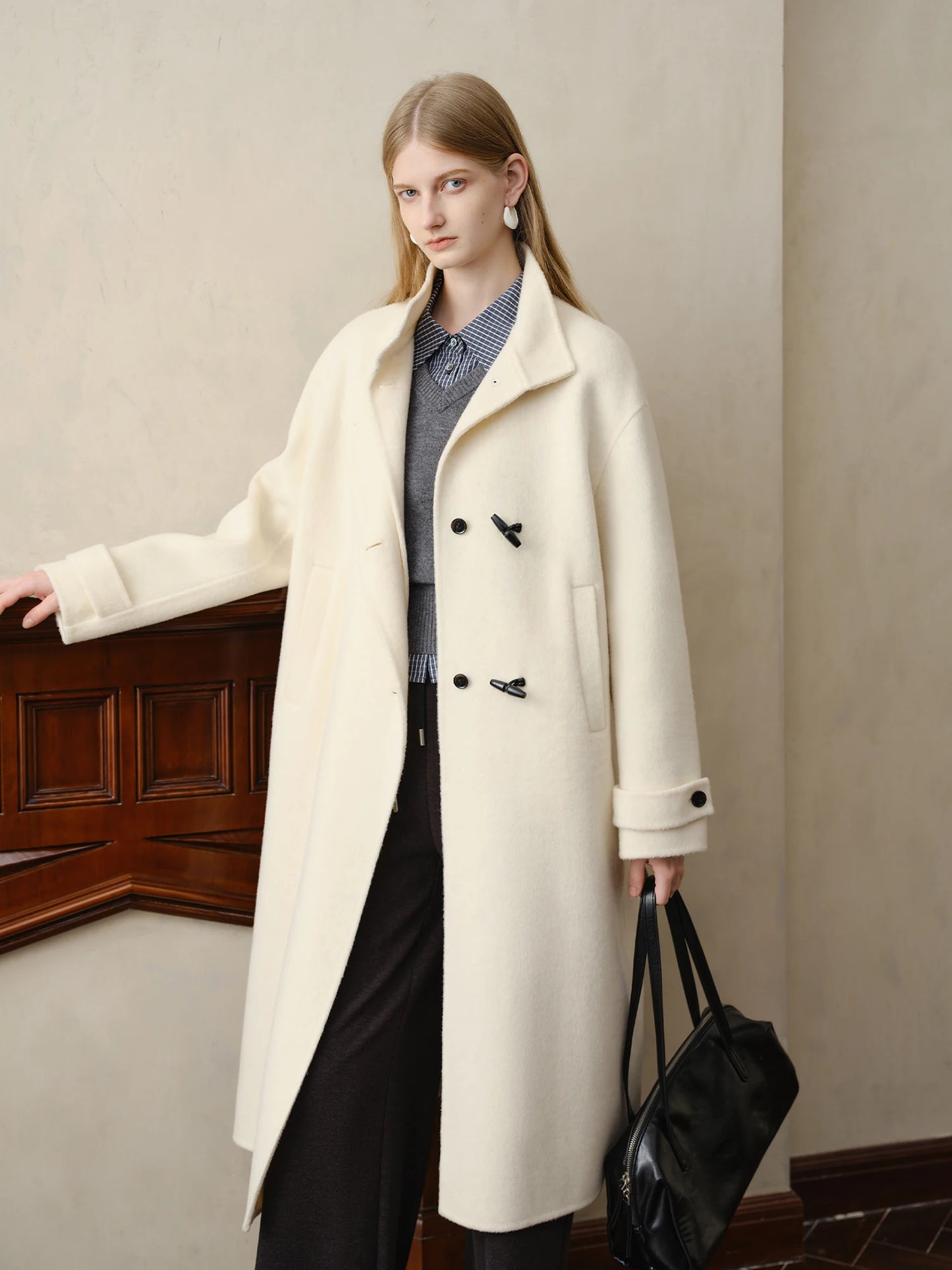 Camel Horn Button Long Coat