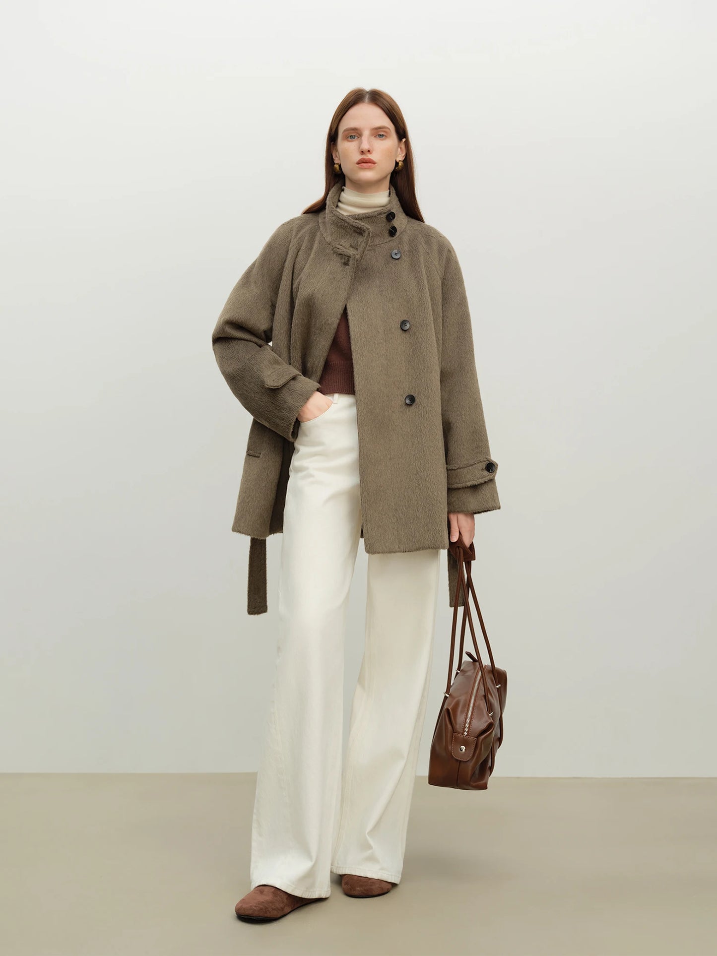Brown Toggle Belted Short Coat