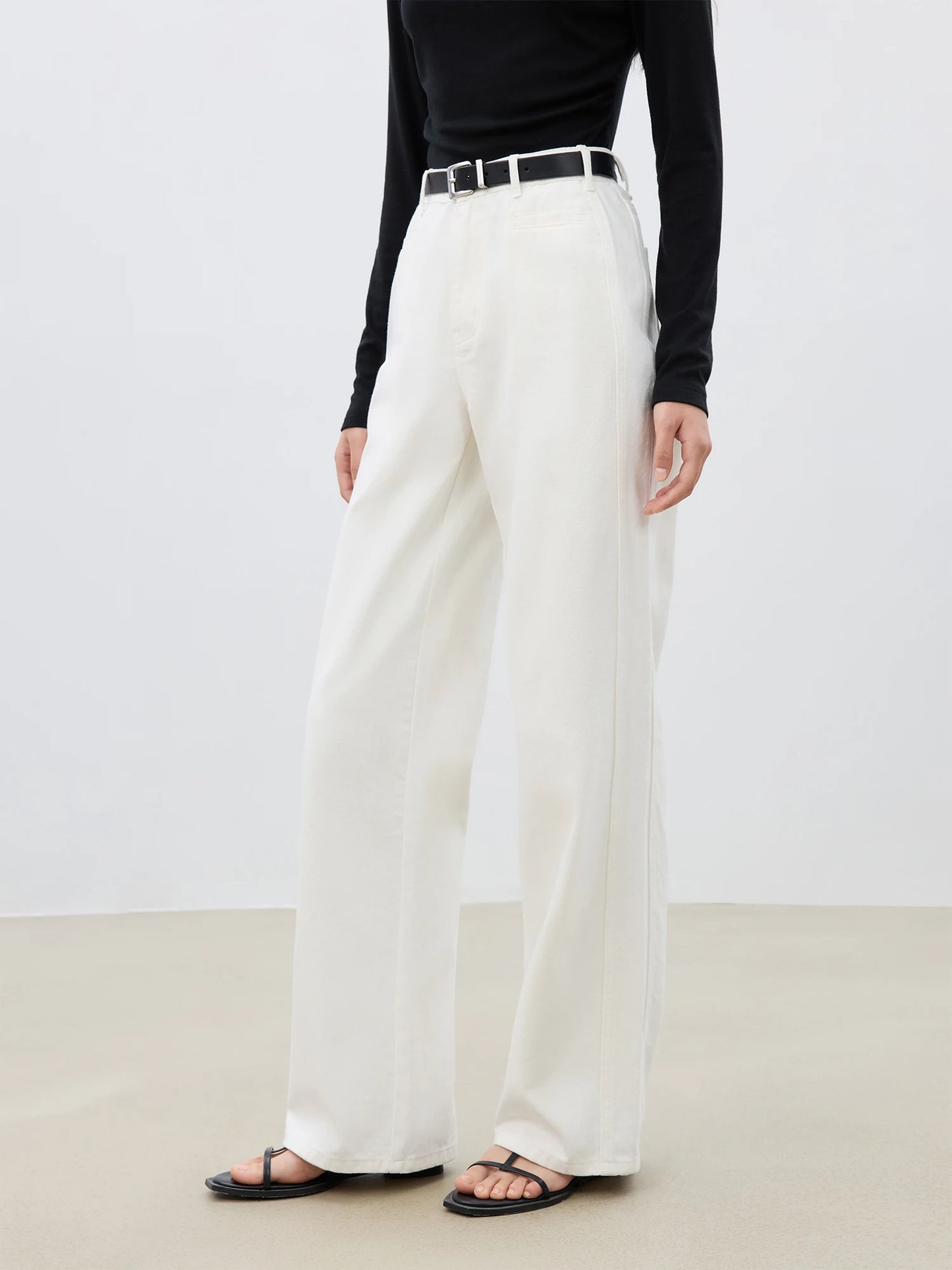 White Front Seam Straight Jeans