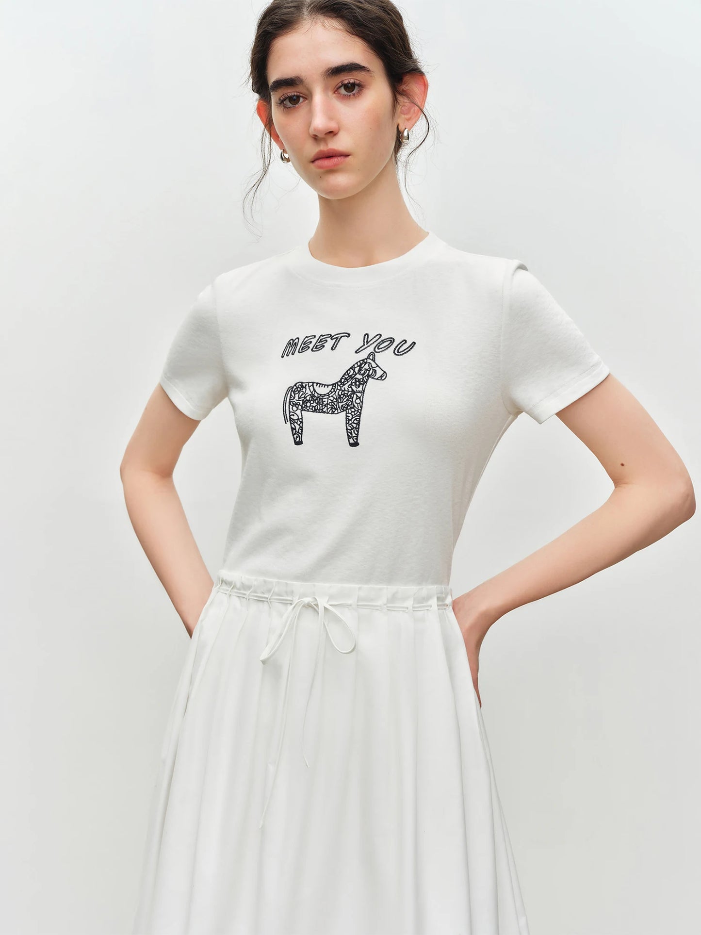 Brown Embroidered Horse Graphic Tee