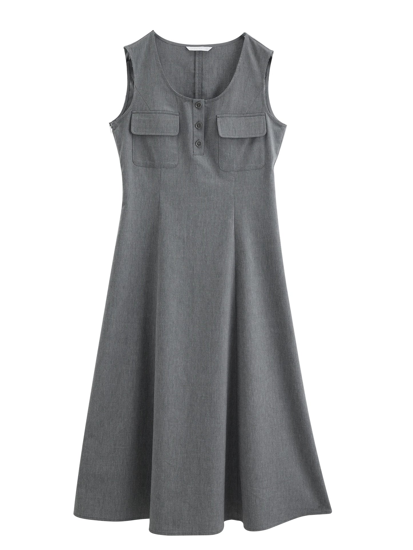 Grey Utility Pocket Midi Dress