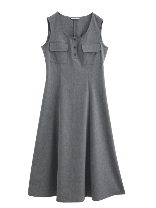 Grey Utility Pocket Midi Dress