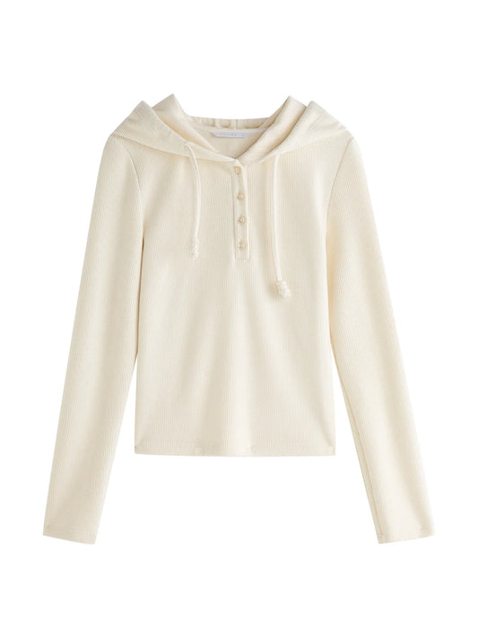 Ivory Hooded Long Sleeve Top
