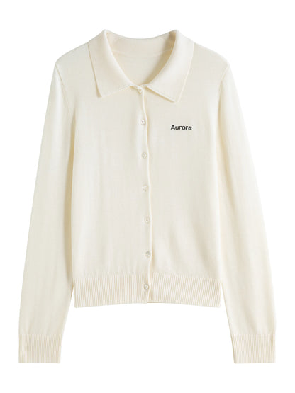 Blue Polo Collar Knit Cardigan
