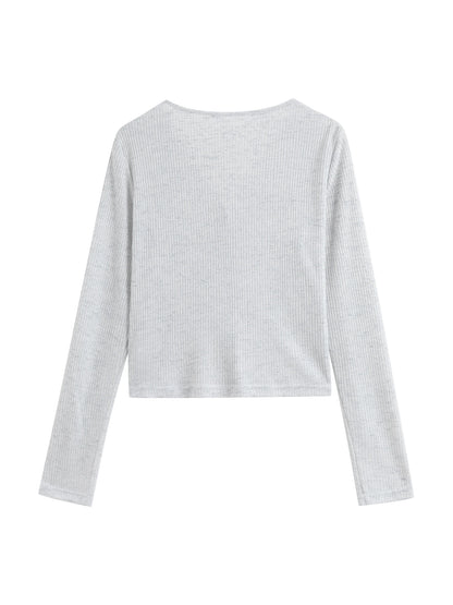 Light Grey Ribbed Knit Top